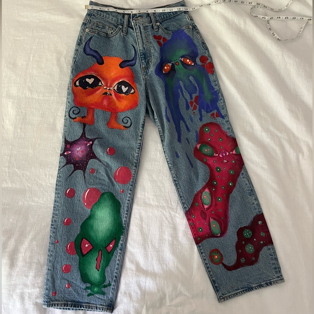 HAND PAINTED vintage wash denim